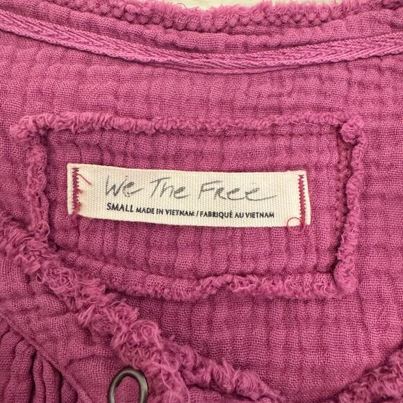 Free People Beach Day Magenta Frayed Hem Henley Pullover Top Oversized Small - Picture 4 of 11